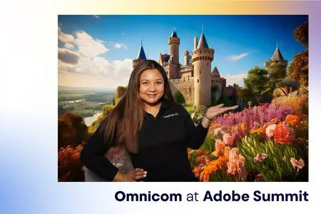 a women posing for an ai photo booth with an ai generated castle background