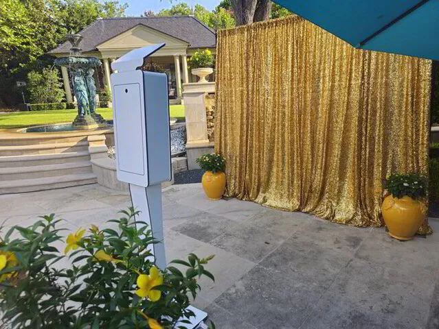 open air photo booth set up in a corporate event